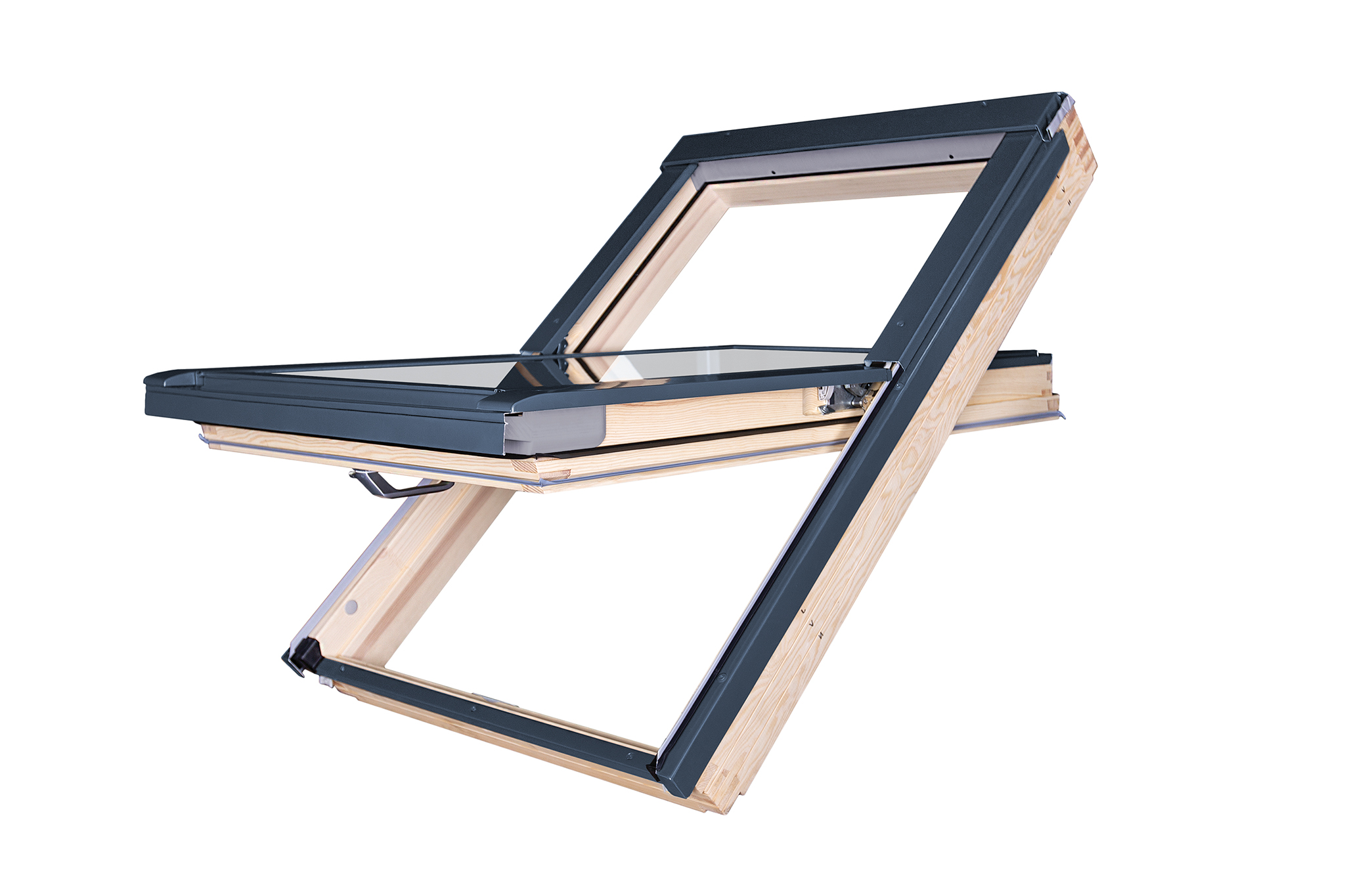 Fenêtre rotation en bois et alu RAL 7016