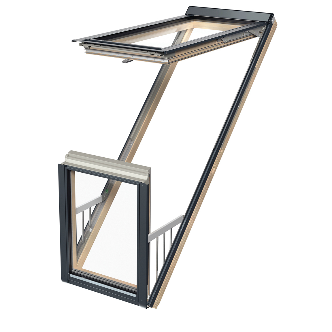 Fenêtre balcon en bois et alu RAL7016